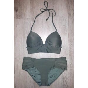 Aerie Swim Olive Green Bikini Set Top Size SMALL and Hipster Bottoms Size MEDIUM